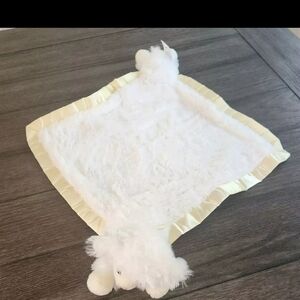 Aurora Baby 14" White Lamb Sheep Lovey Yellow Satin Trim Plush Security Blanket